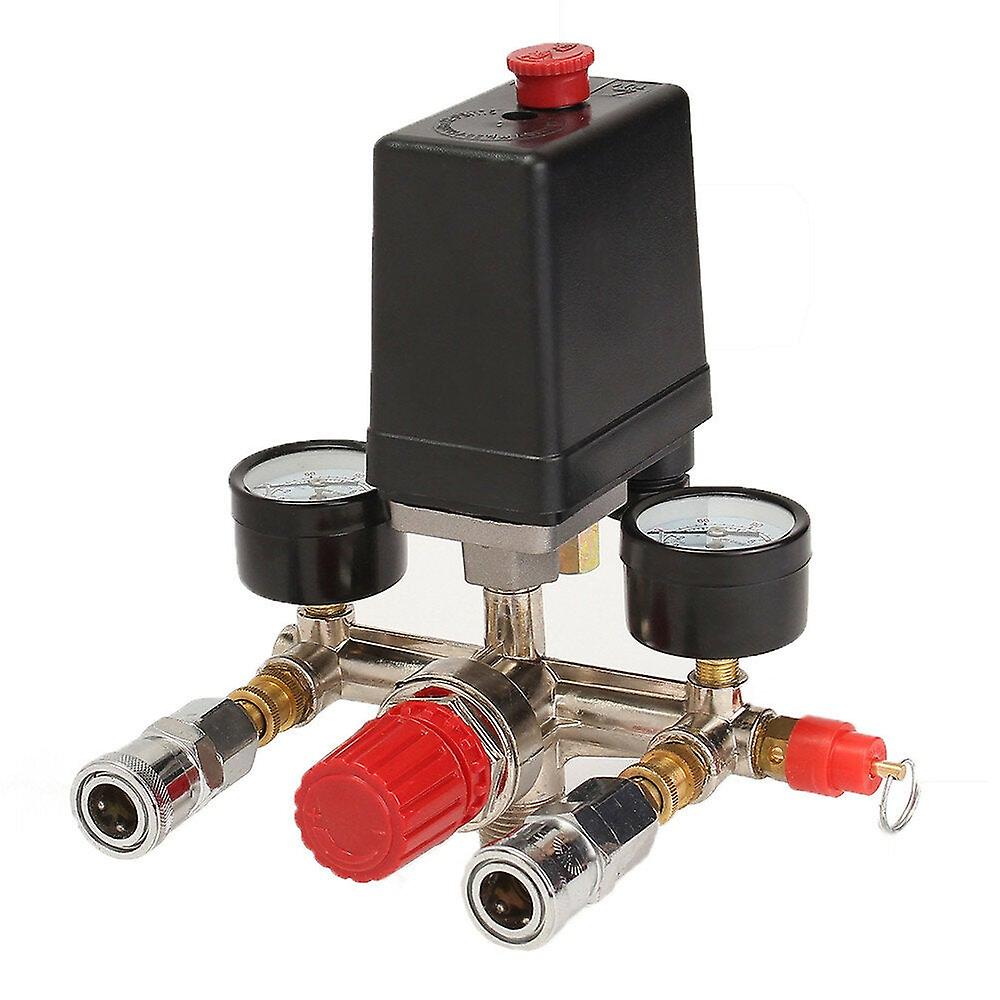 Air Compressor Pressure Control Switch Valve Manifold Regulator With Gauges Relief