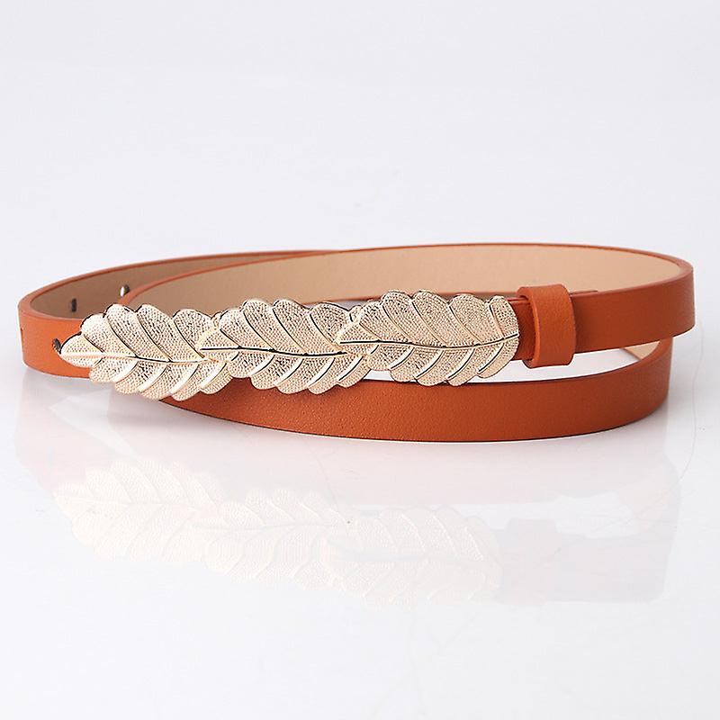 Women Belts Non-mainstream Style Leaf Alloy Buckle Pu Belt Fashionable All-match Woolen Skirt Decorative Thin Belt