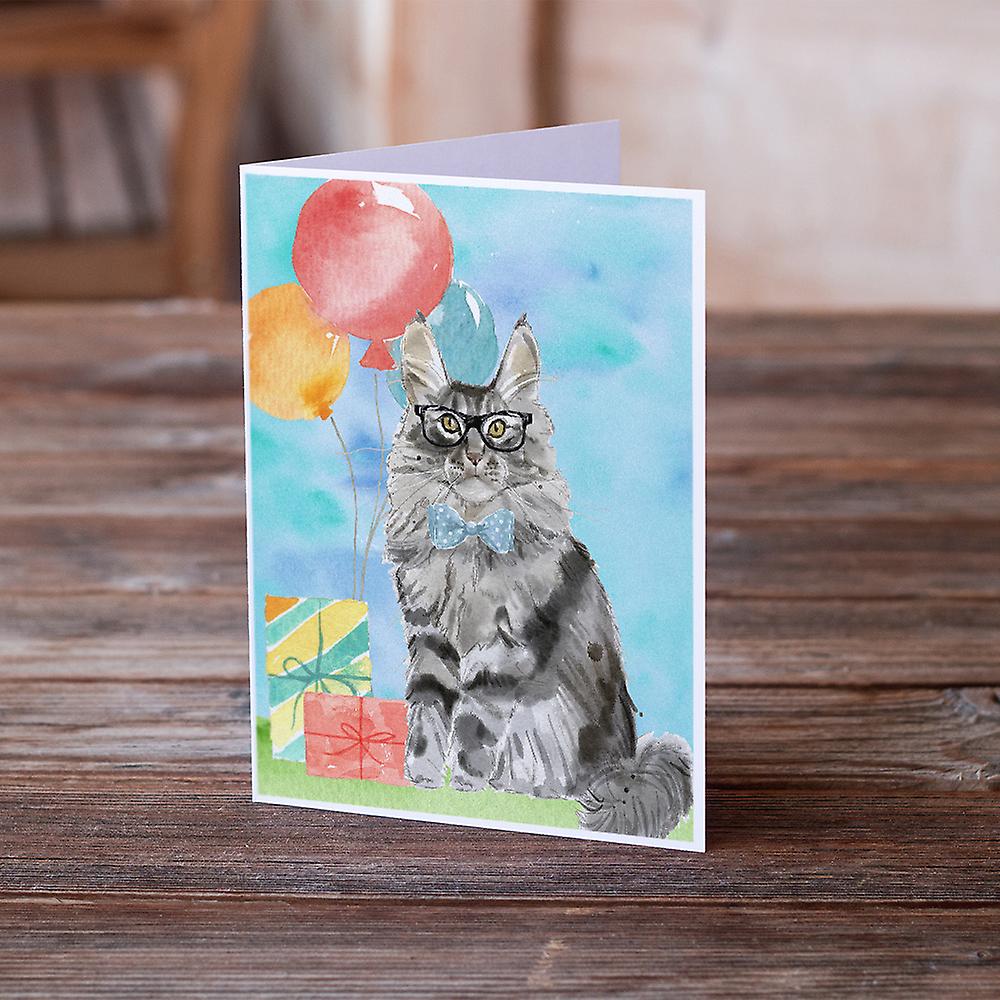 Maine Coon Happy Birthday Greeting Cards and Envelopes Pack of 8