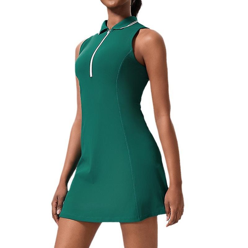 Outdoor Badminton Sports Skirt Golf Tennis Skirt-Tennis Dress Tennis Golf Dresses with Polo Collar Zipper Back Zipper Pocket-Back Mesh for Breathable