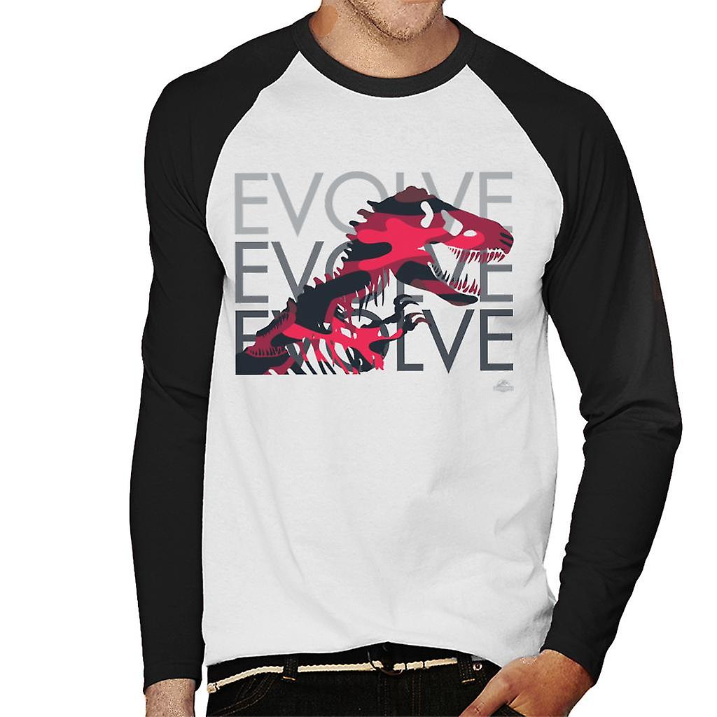 Jurassic Park T Rex Evolve Evolve Evolve Men's Baseball Long Sleeved T-Shirt