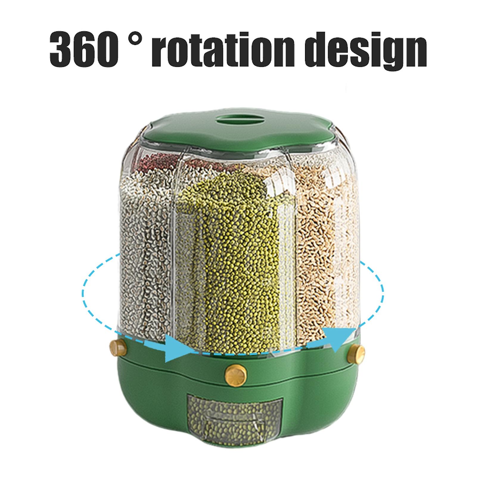 Rotatable Grain Storage Container 9L 6 Grid 32x23.5cm White/Green