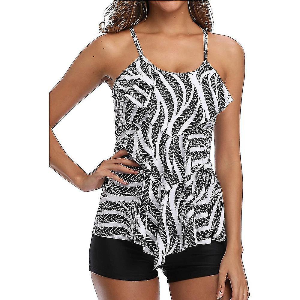 Femmes Tankini Maillots de bain Layered Ruffle Flounce Maillots de bain deux pièces-plume noireXX-L DFA1668