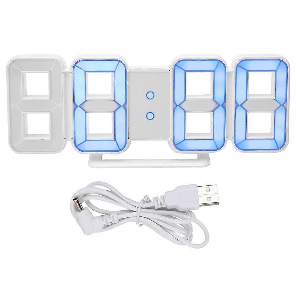 Household Intelligent Multi Functional Led Digital Electronic Clock With Temperature Calendar Display(white Frame Blue Light )