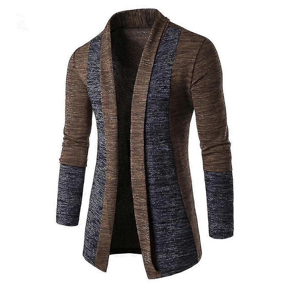 Hommes Color Block À Manches Longues Ouvert Sur Le Front Cardigan Tops Casual Automne Outerwear_Dec