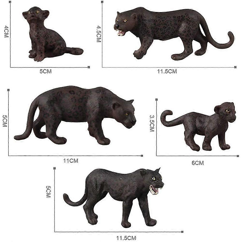 Black Panther Toy Figure - Set of 5 | Forest Animals Model | Wild Life Simulation | Leopard Cuddly Toy