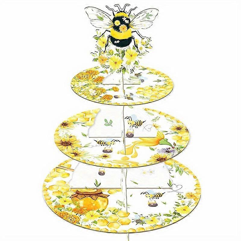 1セットデザートディスプレイスタンド、カップケーキスタンド、誕生日パーティーの装飾のための3層ビーパーティーケーキスタンド、ビーテーマパーティー、誕生日パーティー用品、テーブル
