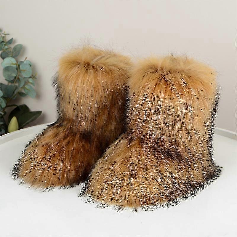 Flat Shoes, High Cut Imitation Fox Skin Snow Boots, Winter Warm Women's Shoes