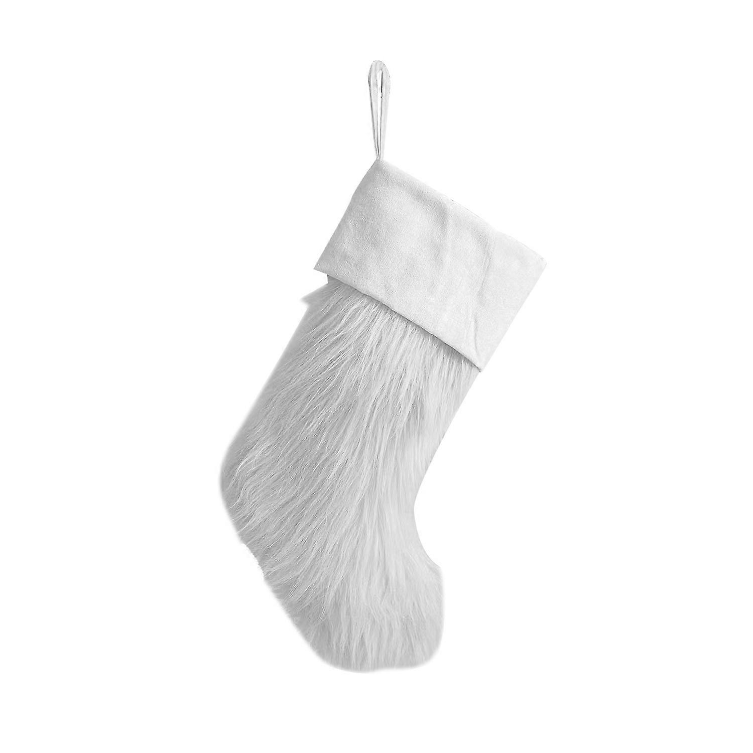 1Pc Christmas Stocking with Lanyard Portable Candy Bag Solid Color Plush Socks Bag Christmas Tree