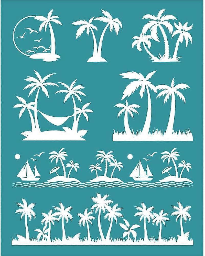 4x5 Inch Coconut Tree Clay Stencils Summer Landscape Silk Screen for Polymer Silk Screen Stencils Mesh Transfer Stencils Mesh Stencil for Polymer Clay