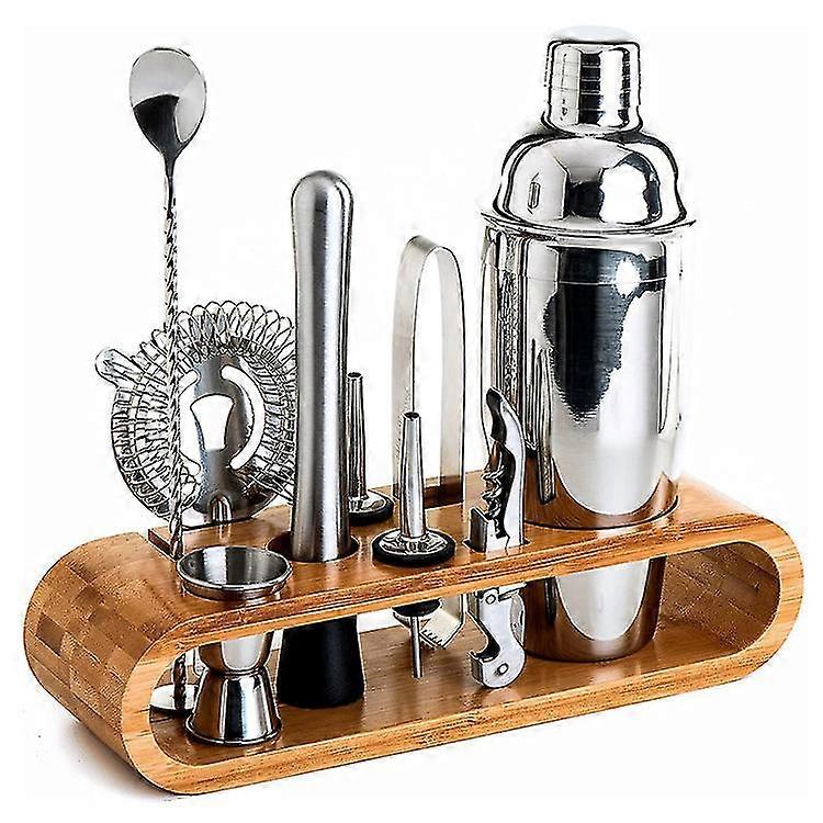 10pc rostfritt stål cocktail maker kit med bambu stativ