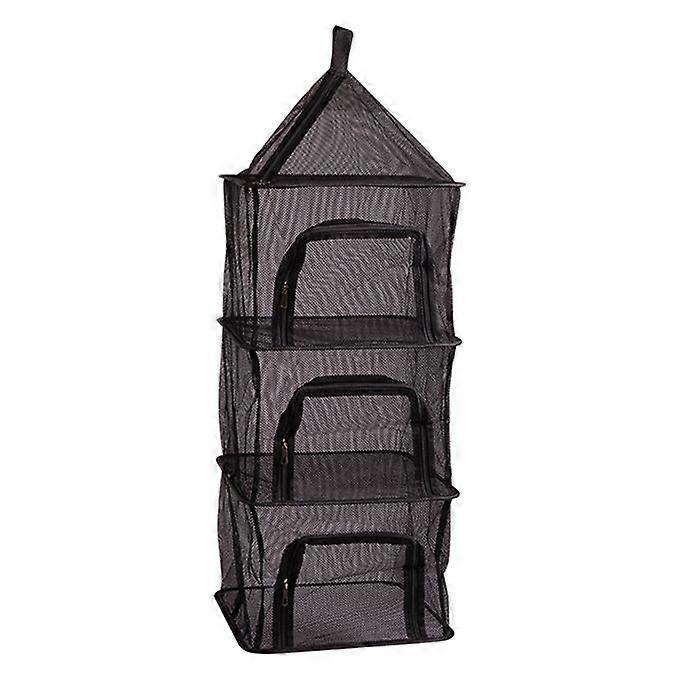 4layer Outdoor BBQ Drying Net Camping Folding Hanging Storage Black