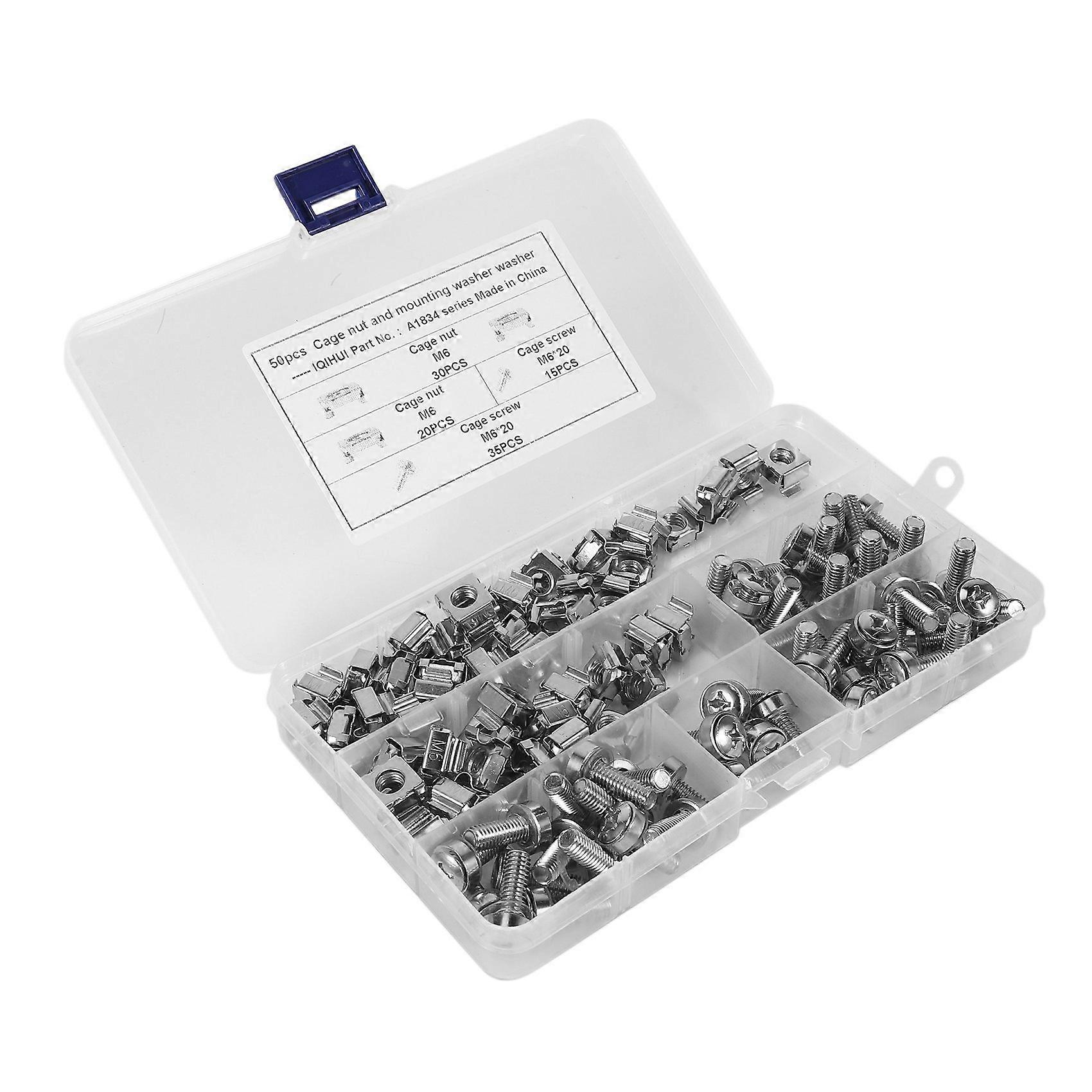 50 Sets M6 Square Hole Hardware Cage Nuts&Mounting Screws for Server Rack and Cabinet(M6 X 20Mm)(Sc