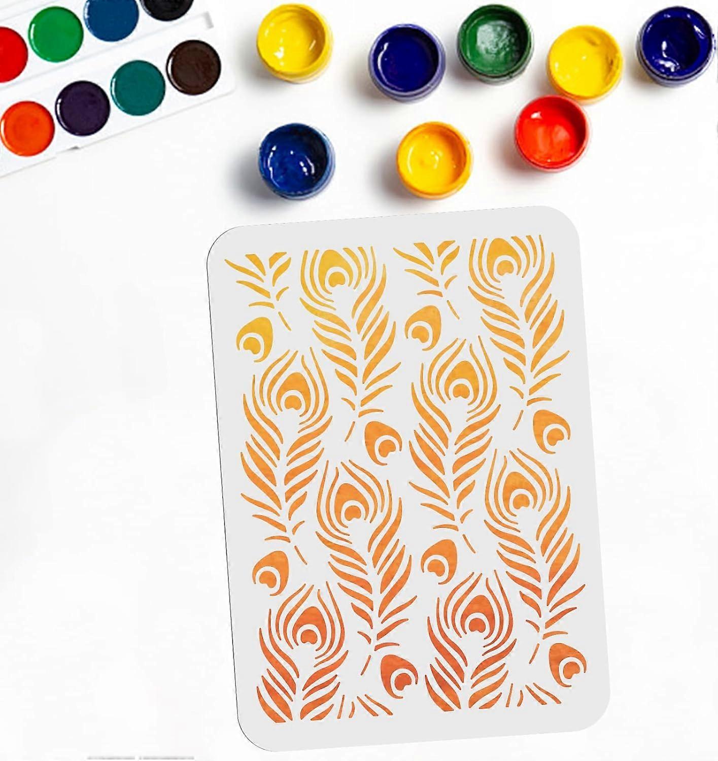 Peacock Feather Stencil Peacock Stencil Template 8.311.7 Inch Peafowl Bird Tail Feather Stencils for Painting Template Reusable DIY Art and Craft Sten