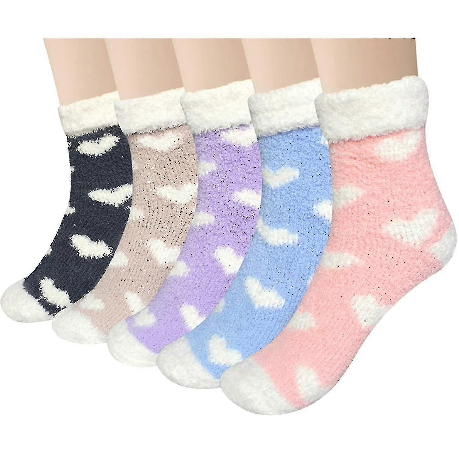 5 Pairs Of Women's Plush Socks Keep Warm And Comfortable In Winter, Fluffy Super Soft Slippers Socks