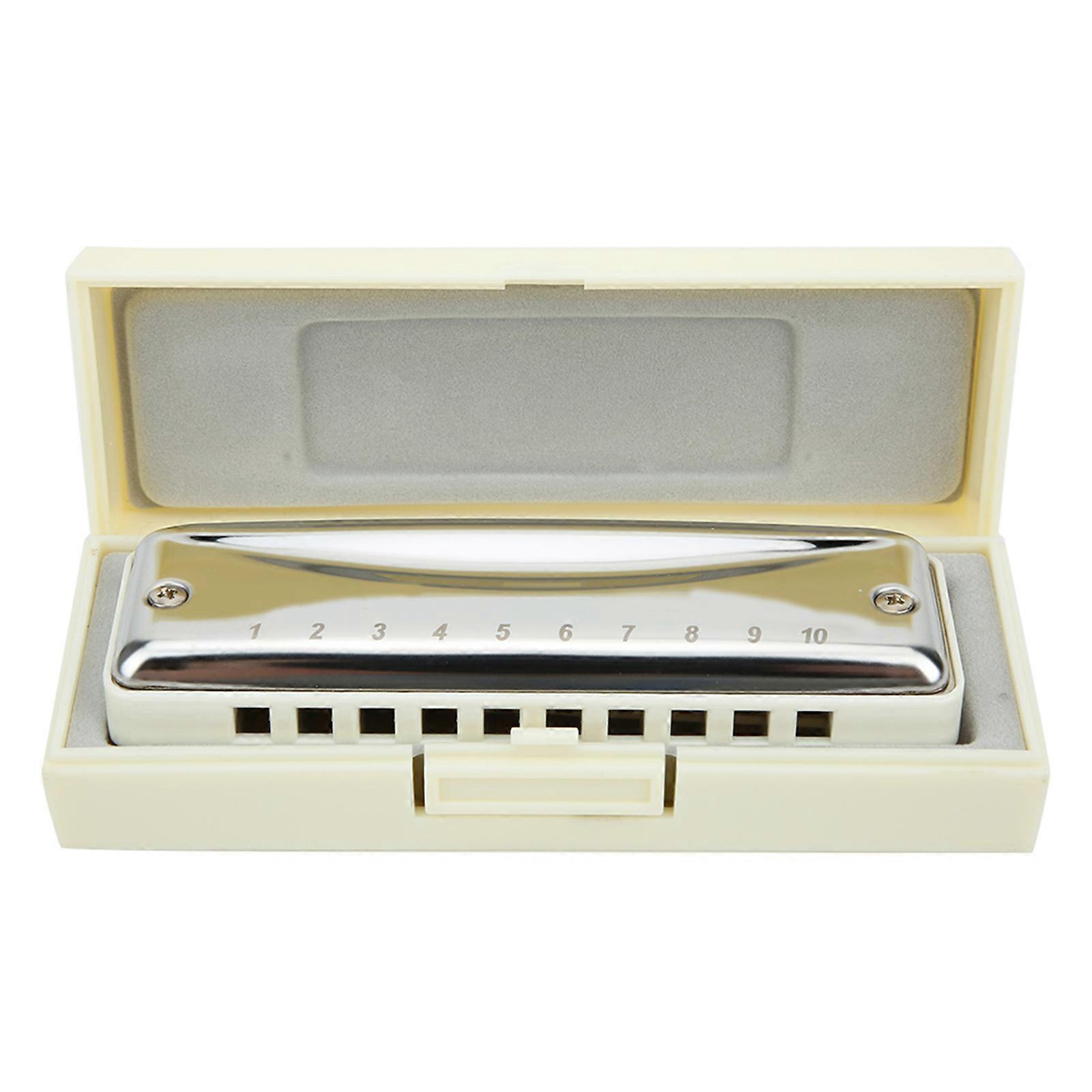 Stainless Steel Blues Harmonica 10 Holes Key of Eb for Beginners and The ProfessionalWhite