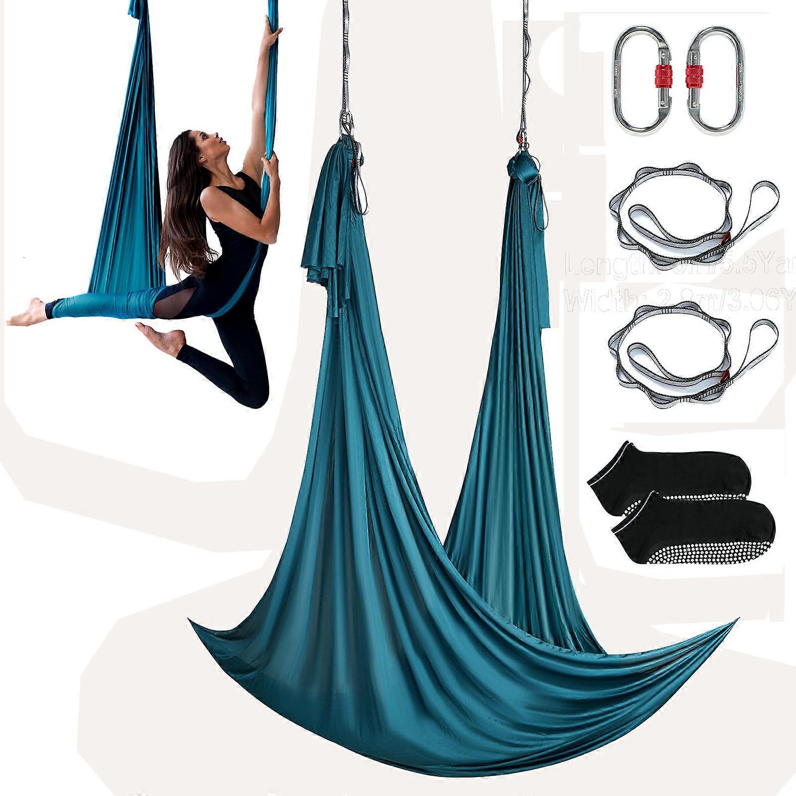 Aerial Yoga Hammock & Swing, 5.5 Yards, Aerial Yoga Starter Kit with 100gsm Nylon Fabric, Full Rigging Hardware & Easy Set-up Guide.