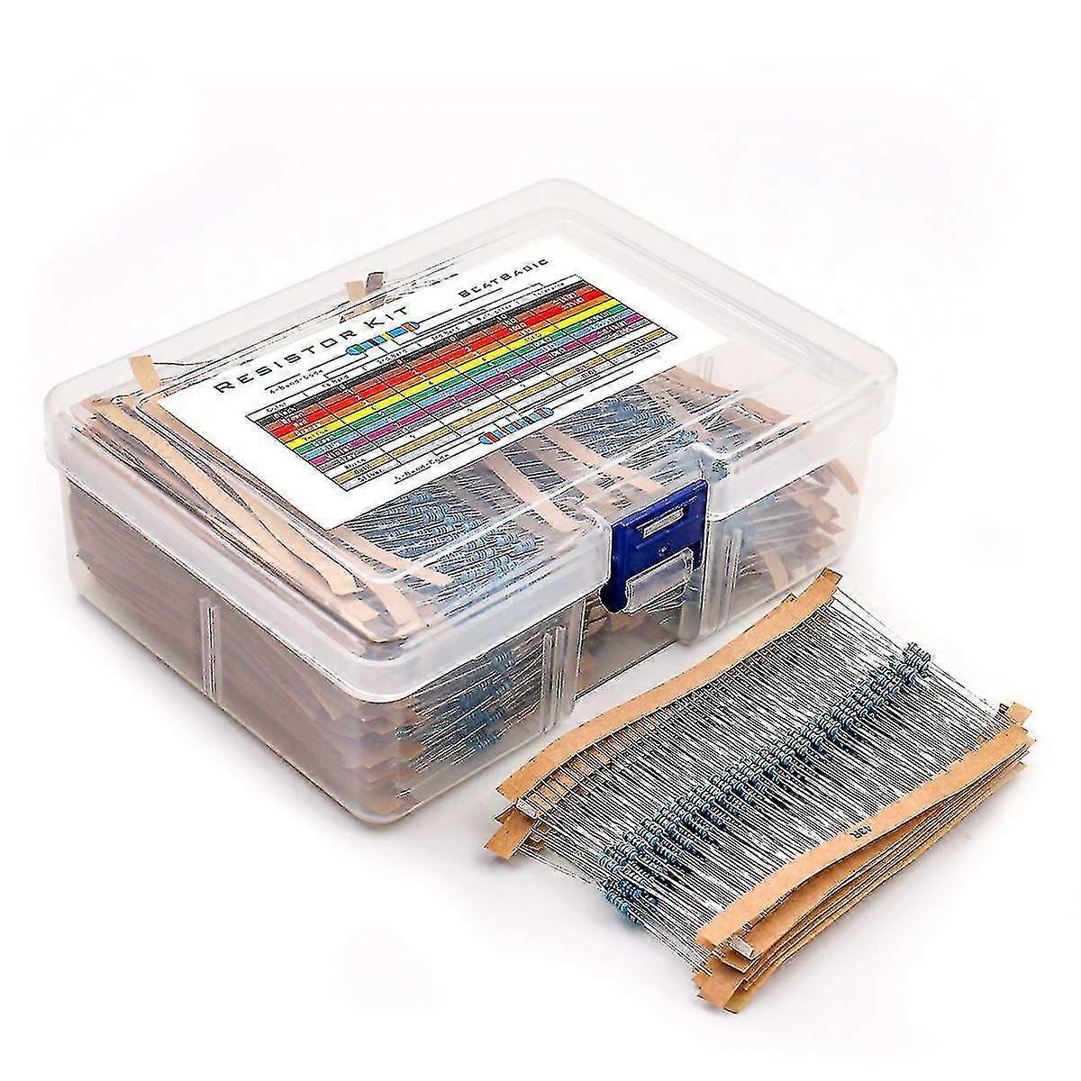 2600pcs 130 Values 1 Ohm-3m Ohm 1/4w Electrical Resistor Kit With Plastic Box Electronic Components Compatible With Experiment Project And Project