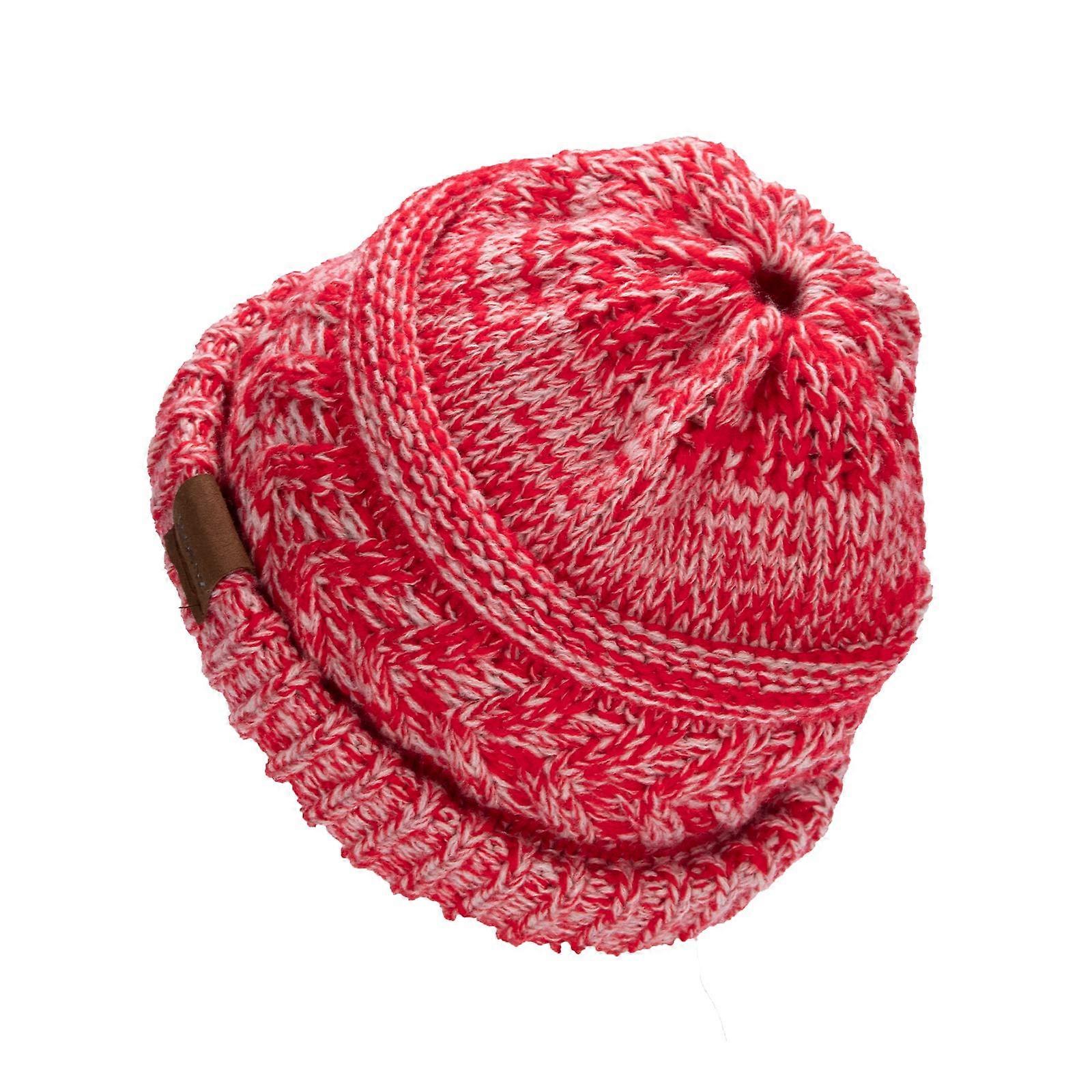 Women's Ponytail Beanie Hat - Winter Knit Hat With High Bun Hole, Soft Stretchy Acrylic