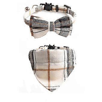 Plaid Dog krage med bue, Best Pet Gift For Små mellomstore Store Boy Hannhunder, Beige & Brun