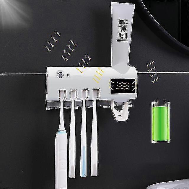 1pc Uv Toothbrush Sanitizing Device Toothbrush Holder Toothpaste Dispenser Bathroom Rack #q