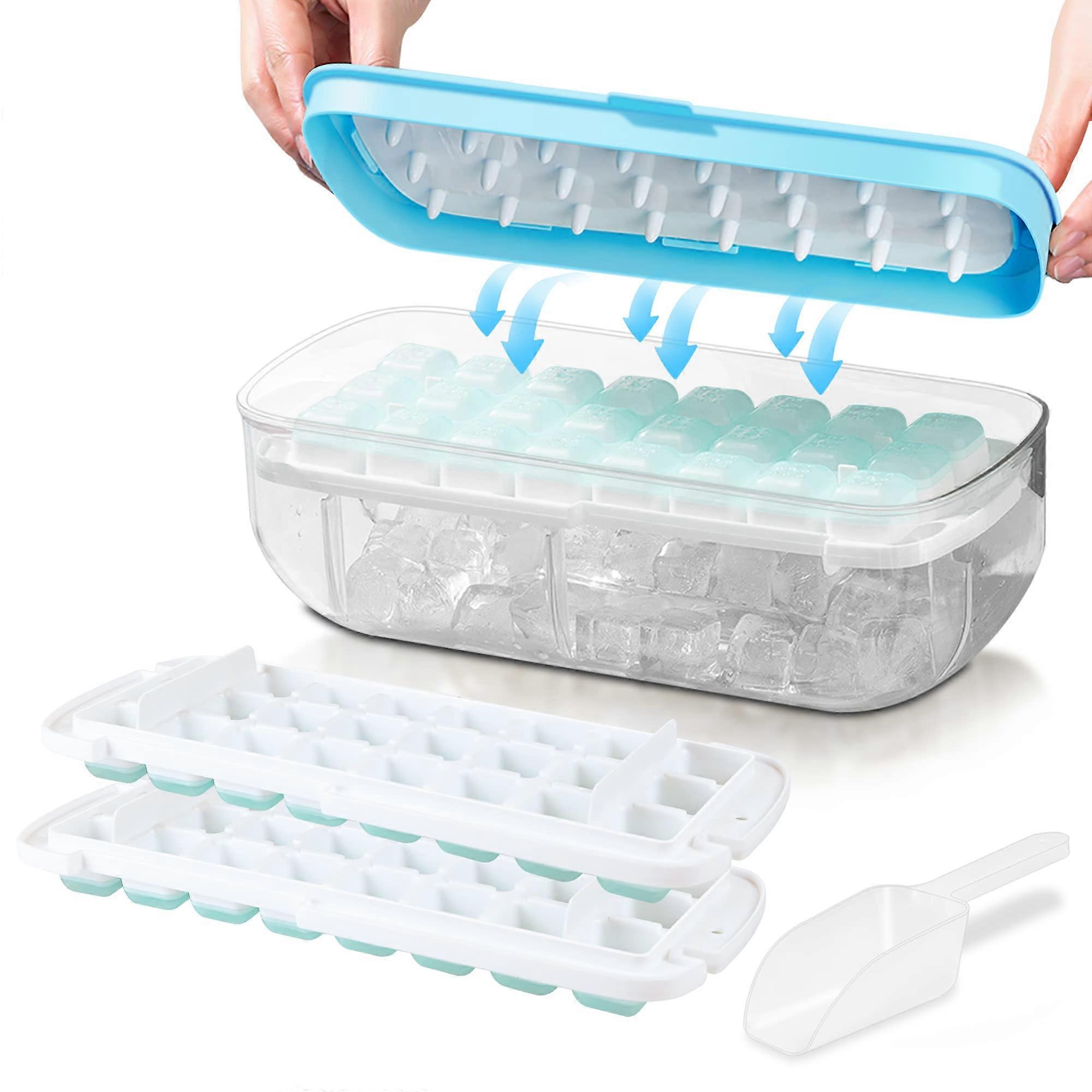 Ice Cube Tray with lid, Food-Grade Silicone Ice Cube Moulds, Release All Ice Cubes in One Second, Reusable 48 Ice Cube Tray(Blue)