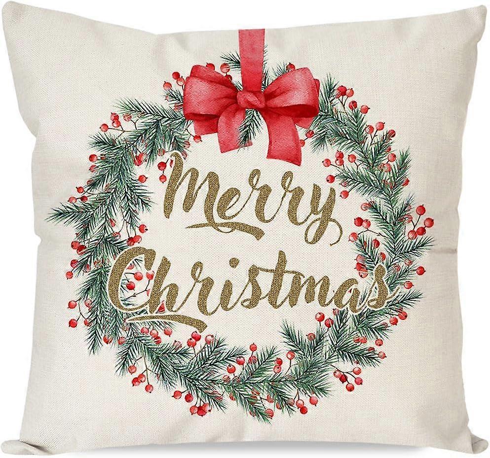 メリークリスマス枕カバー18x18インチリースレッドベリーボウパイン葉屋外クリスマスデコレーションクリスマス冬休み装飾スロー枕CAS