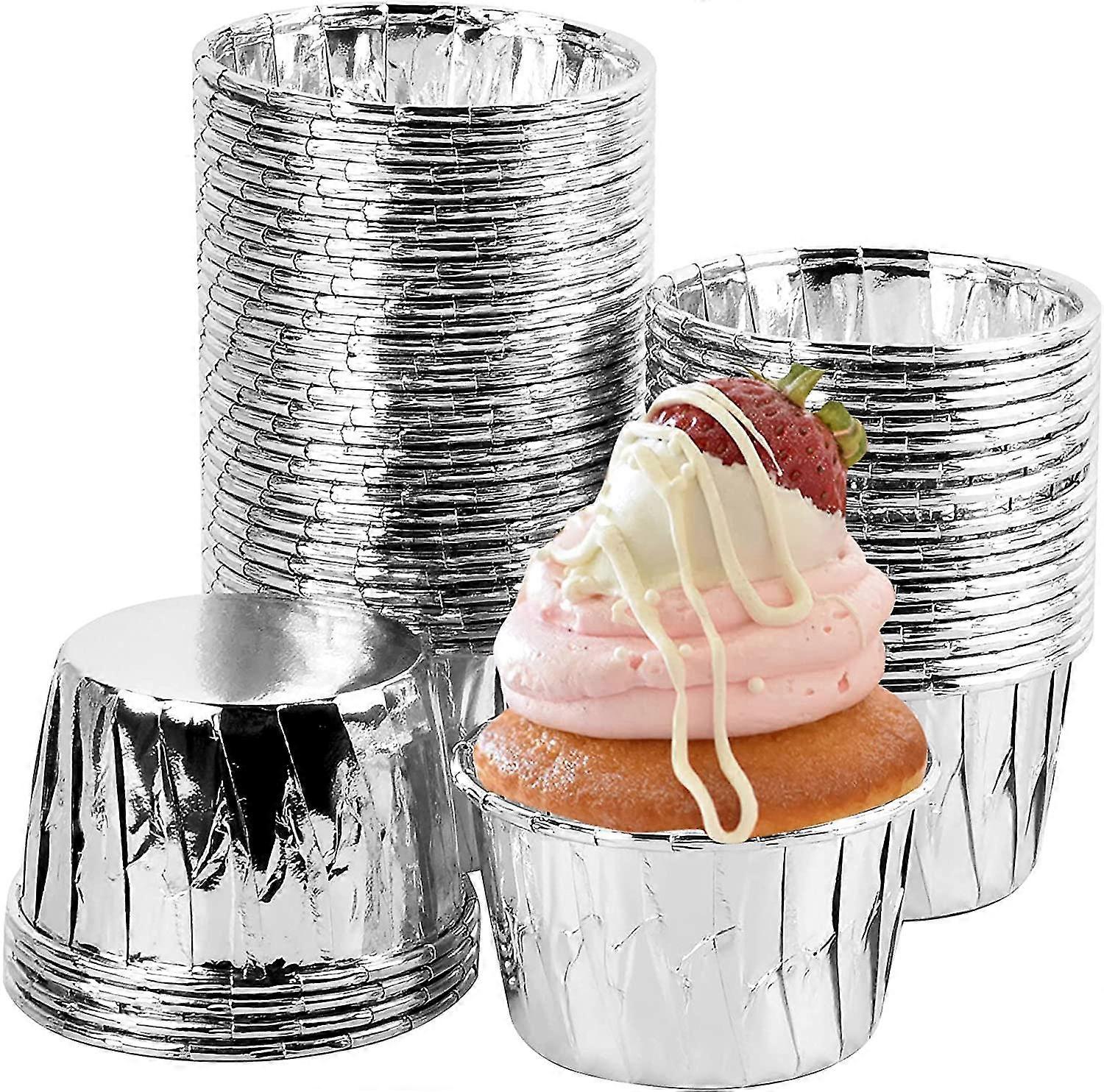 50 Bursdag Cupcake Box Muffin Bakekopper (sølv)