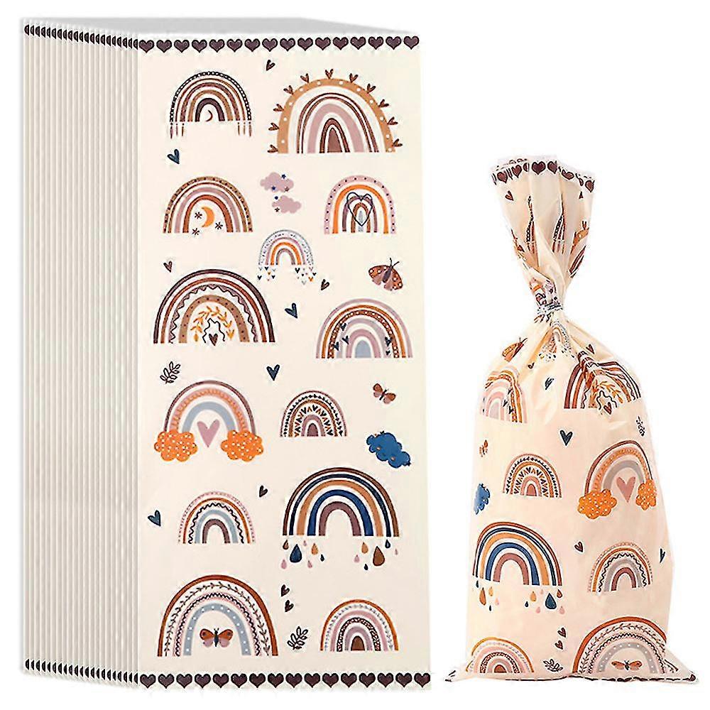 100 Pack Cartoon Rainbow Pattern Plastic Baking Packaging Bags - Party Decorations