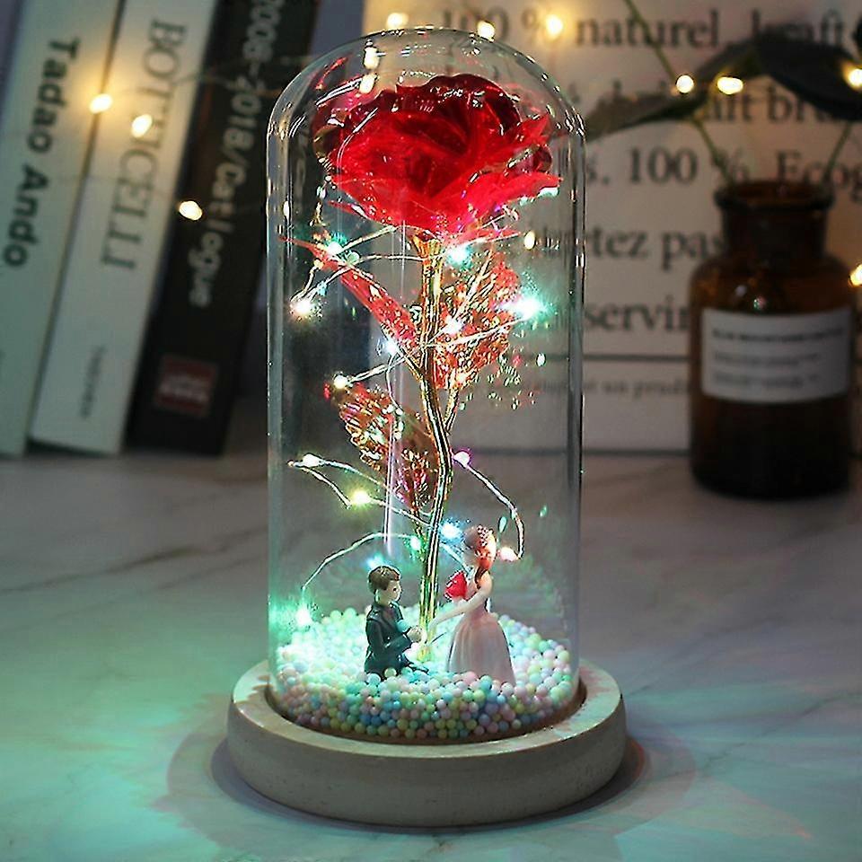 Led Enchanted Galaxy Rose Eternal 24k Gold Foil Flower With Fairy String Lights In Dome For Christmas Valentine's Day Gift