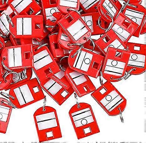 80 Pack Plastic Key Tags, Double-sided Writing With Metal Ring And Label Window,red