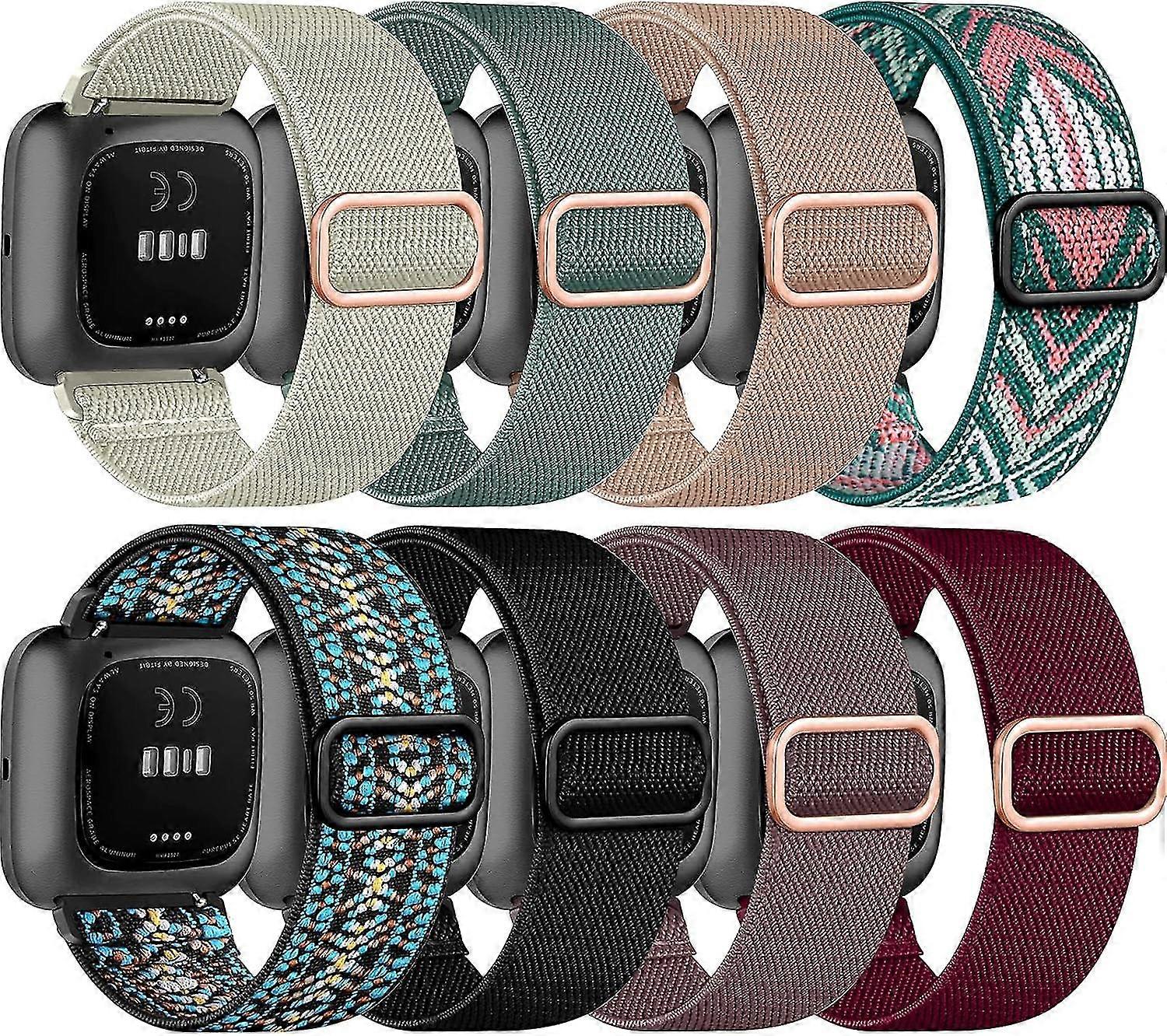 Strap Compatible With Fitbit Versa 2 - Pack Of 8 Adjustable Stretch Nylon Bands