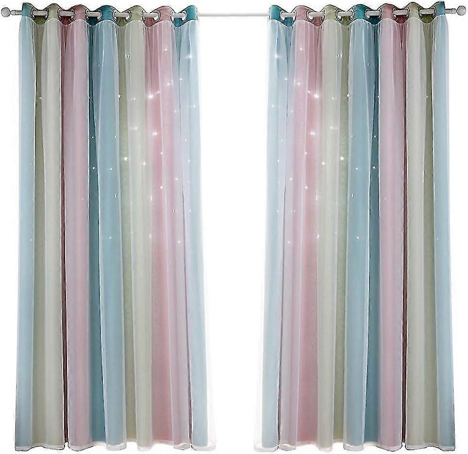 Star Panel Stars Curtains For, Rainbow Full Of Colors Double Layer Star Gradient