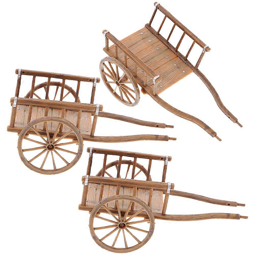 3Pcs Tiny Cart Model Mini Garden Trolley Model Simulated Cart Model Miniature Cart Craft Decoration