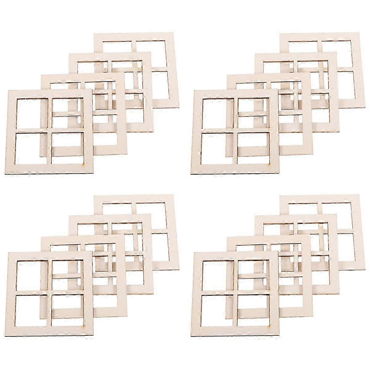 16Pcs Windows Scale Wooden Window Frame Furniture Miniature Window Frames suitable for Doll House Furniture