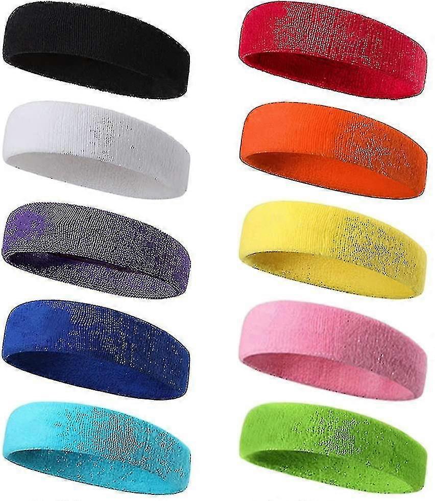 男性と女性のための10ピーススポーツヘッドバンド、スウェットバンド、弾性ヘアバンドノンスリップモイスチャーウィッキングコットンヘッドバンドスポーツ用