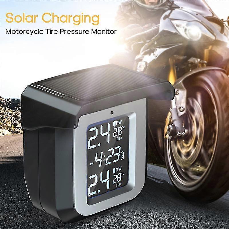 Ts08-4 Tpms Motorcycle Tire Pressure Monitor Usb + Solar Charge Red Screen Tire Pressure Alarm System 2 External Sensors For Temperature Monitoring
