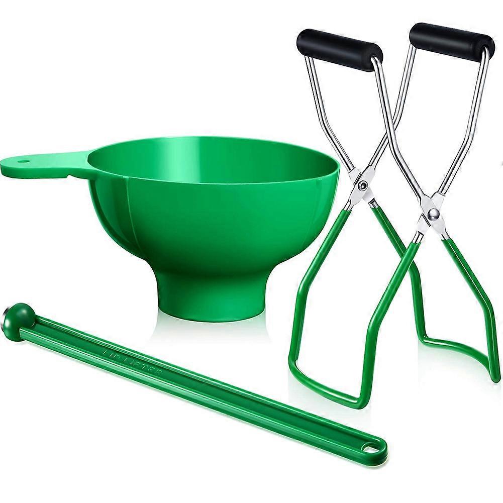 Canning Kit Jar Lifter Wide Mouth Canning Funnel Lid Wand for Canning Jars Anti-Scald (3Pcs,Green)