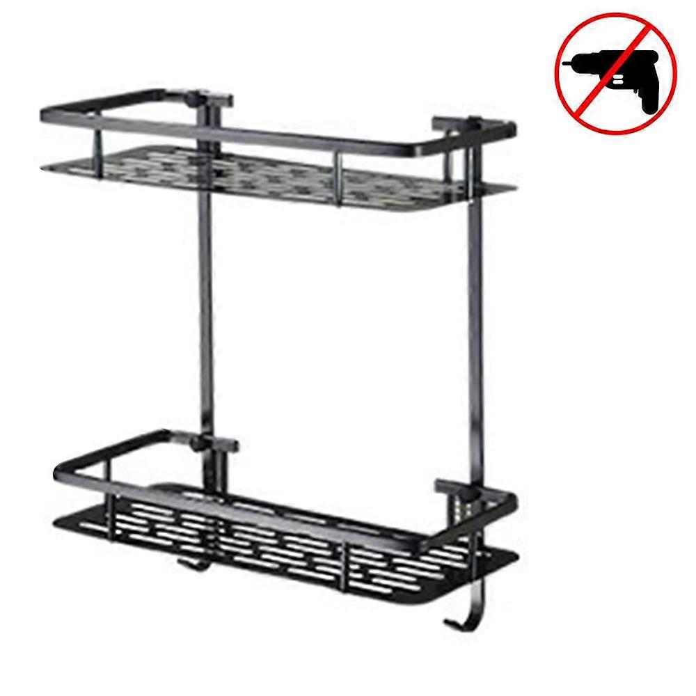 Piso Único / Duplo chuveiro Caddy cesta prateleira com ganchos para pendurar esponja e navalha, Shampoo Holder Organizer, No Drilling Adhesive Parede Mounted Bath