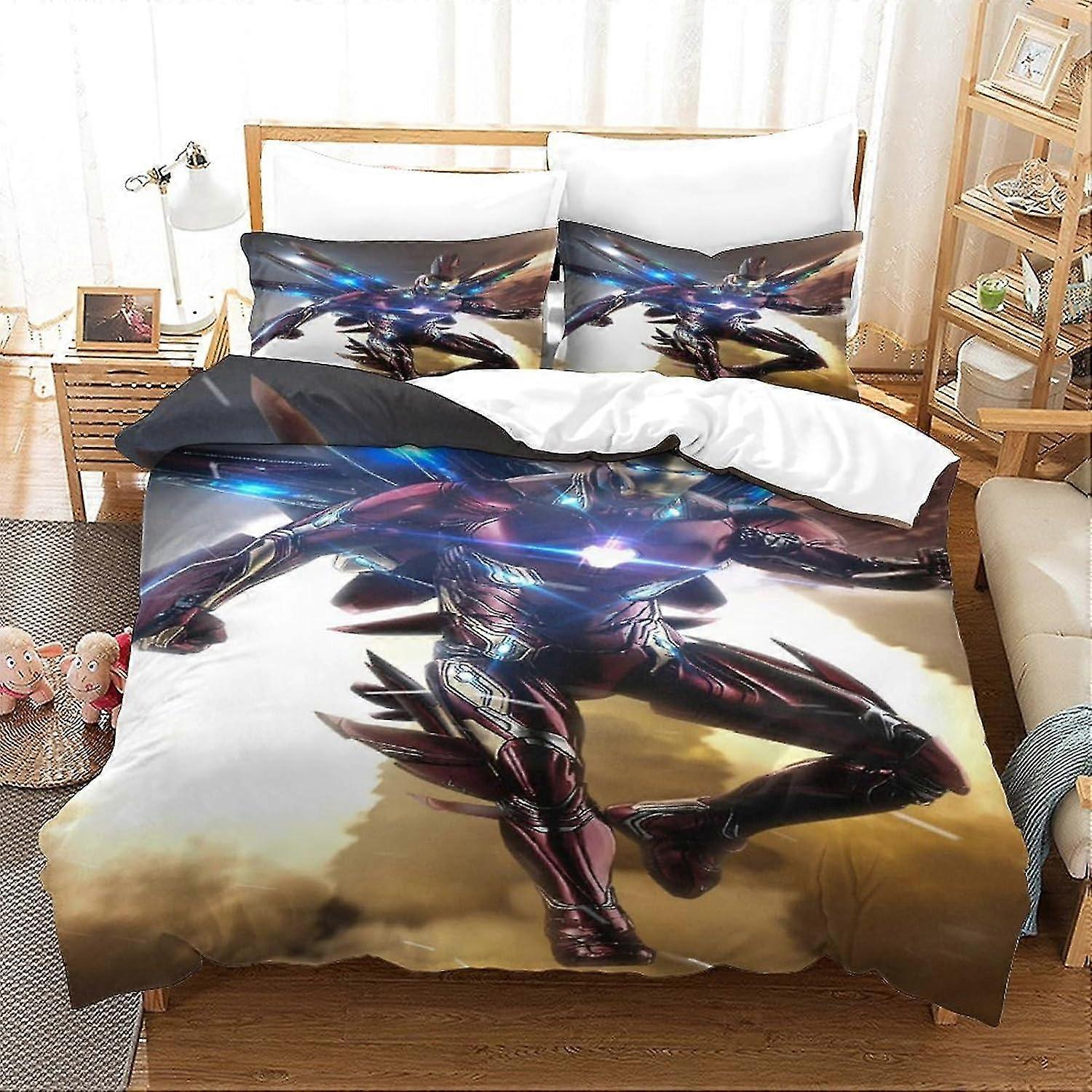 o4749 Lençóis de Cama Iron Man Conjunto de Capa de Edredom Impresso em 3D, Capa de Colcha de Super-herói Microfibra Macia 3 Pcs com Fecho de Zíper Capa de Edredom e Pillwocase fo