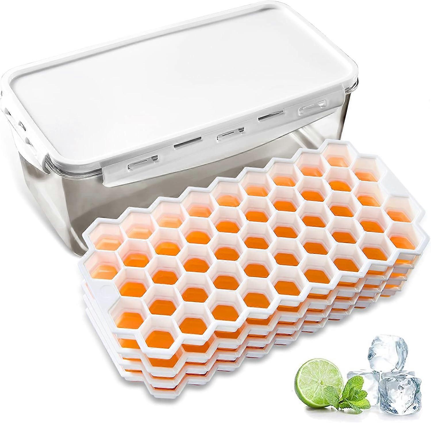 4pcs silicone ice cube trays and one ice cube storage container set (orange
