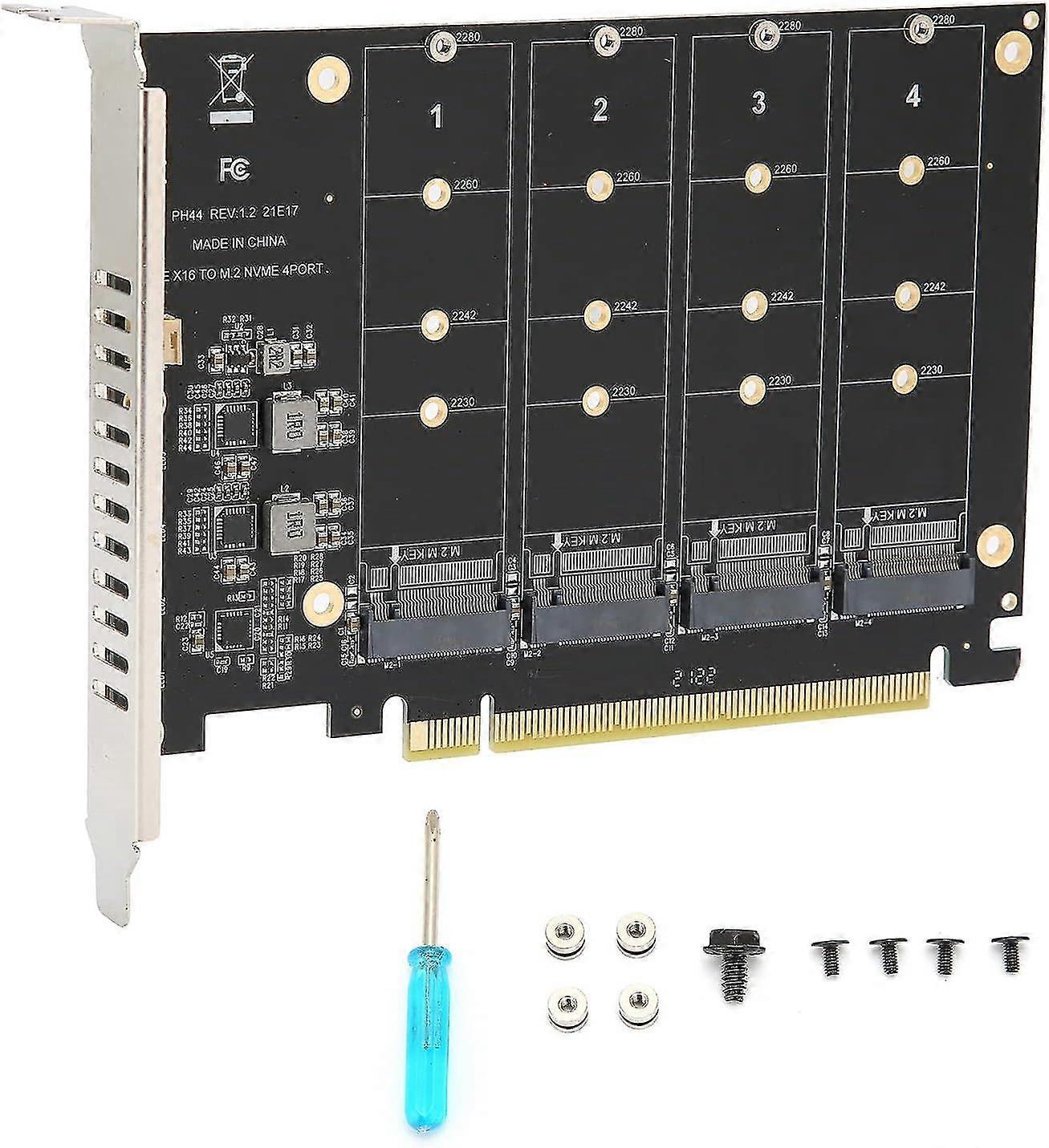 SBSGV Quad M.2 NVME SSD to PCI-E 4.0 X16 Adapter, High Speed 4x32Gbps Soft Raid Card with Individual LED Indicator Support 2230 2242 2260 2280 (ph44)