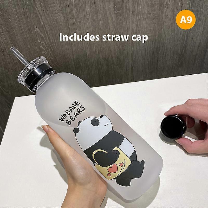 1000ml Cute Panda Bear Cup Plastic Transparent Frosted Cartoon Waterbottle