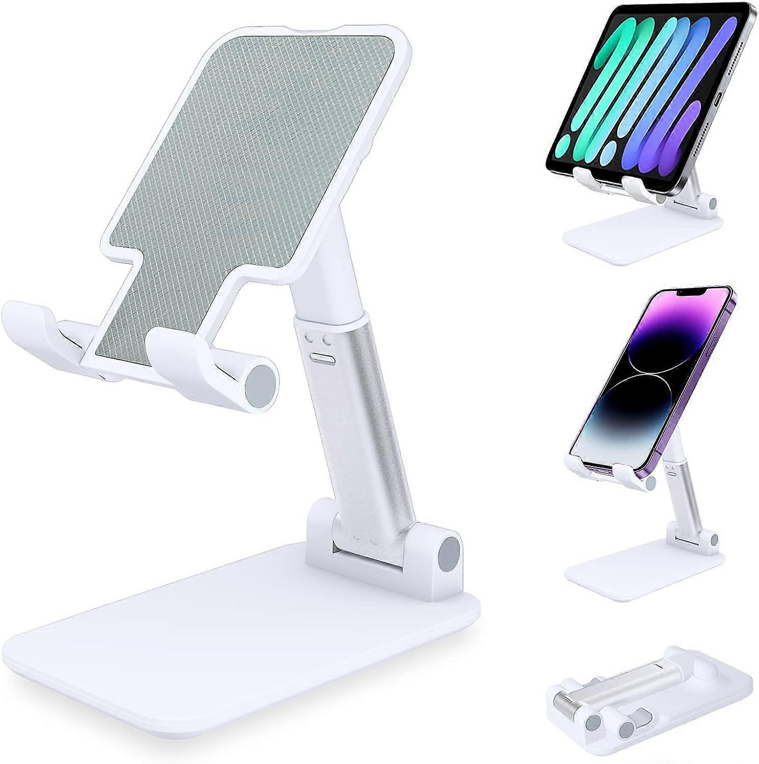 Phone Stand, Foldable Tablet Stand Mobile Phone Holder for Desktop Compatible with Samsung iPad Mini iPhone All Smartphone Smartphone(White)