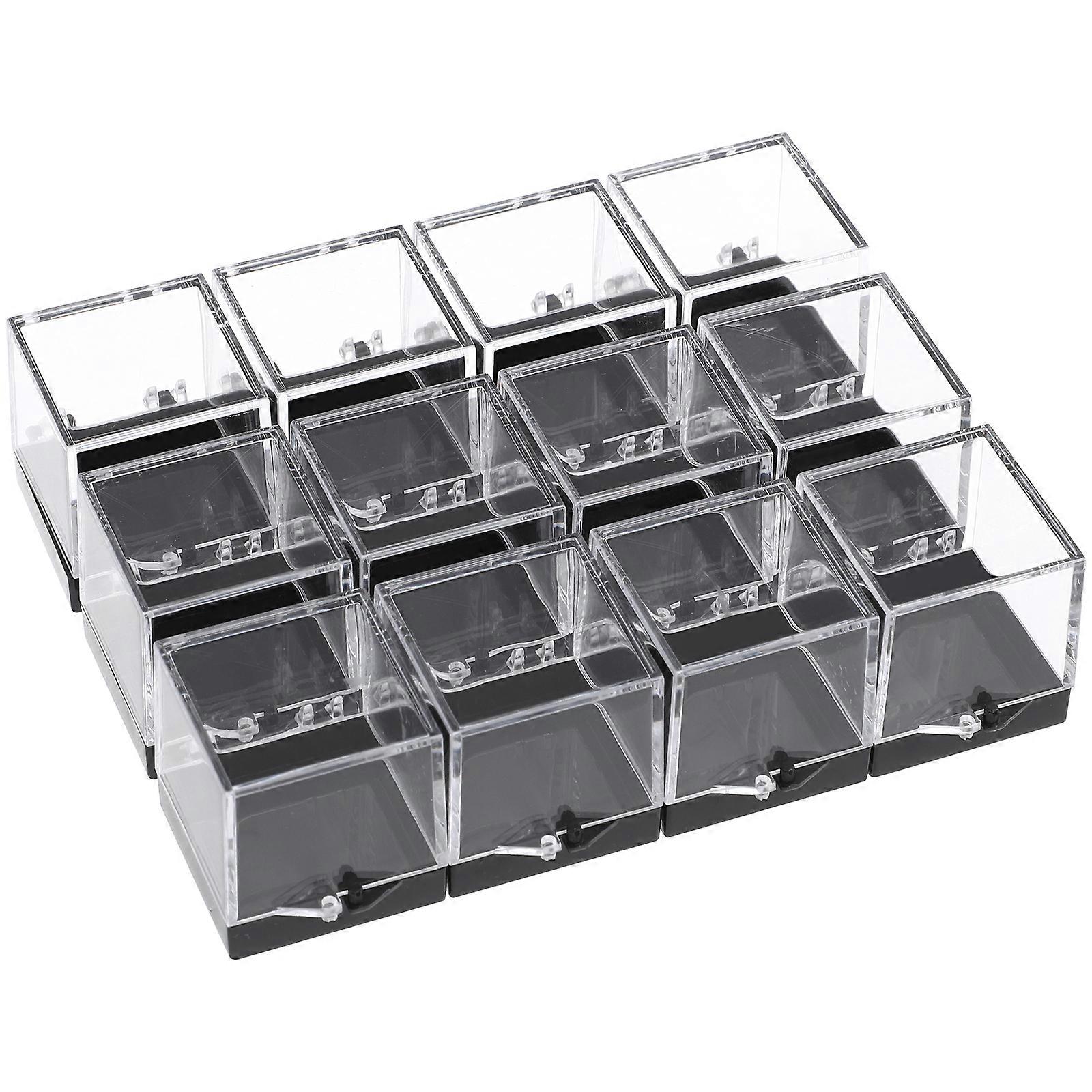 12pcs Single Plastic Mineral Specimen Storage Cases Square Sample Displaying Boxes