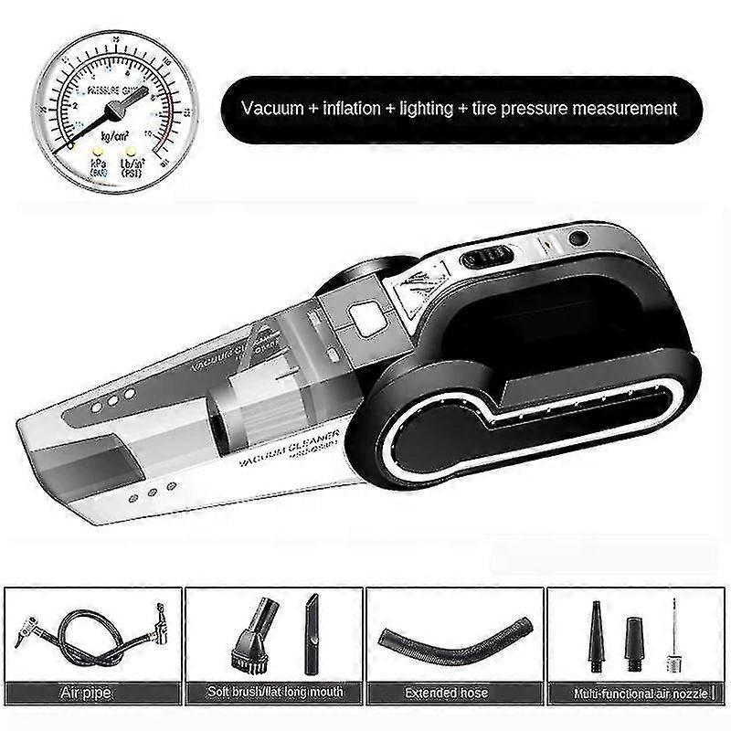 4 in 1 Multifunktionaler tragbarer Autostaubsauger mit Reifenluftpumpe Led Licht nasser und trockener Staubsauger