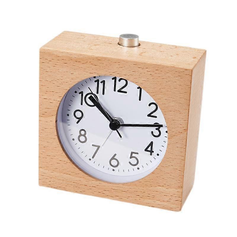 Sveglia rotonda in legno con numeri arabi, silenzioso senza ticchettio, retroilluminato, a batteria, quadrato con lancetta ciano