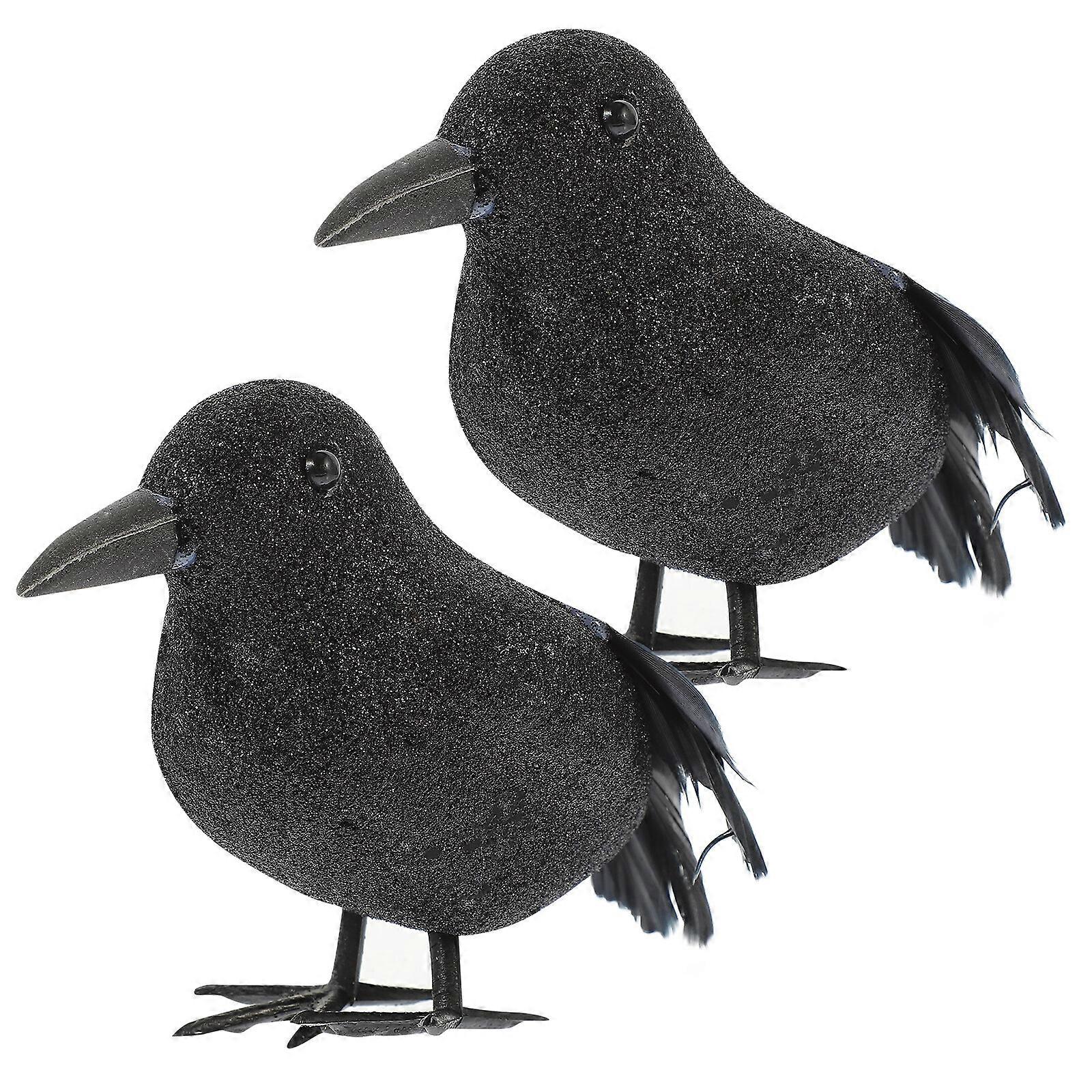 2pcs Halloween Crow Model Small Foams Crow Modeling Decor Simulation Crow Decor
