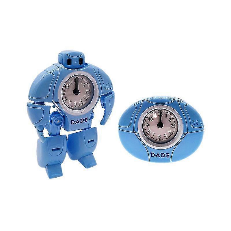Blue Transforming Robot Alarm Clock 2 Transforming Shape Cartoon Desk Clock-MXBC