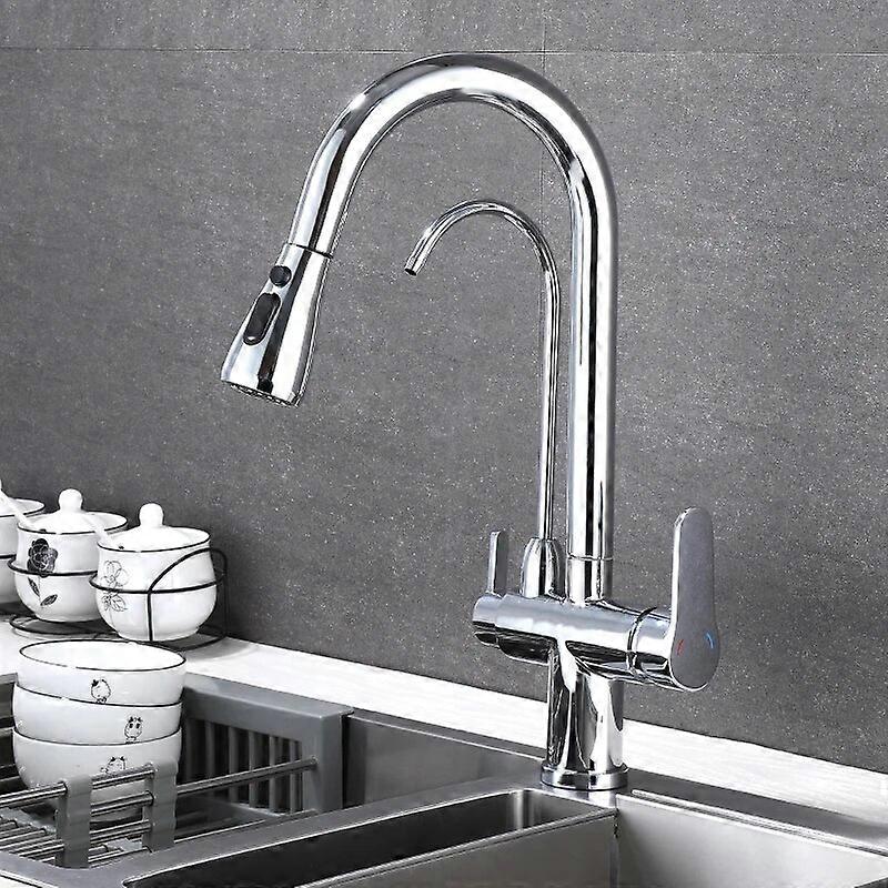 OXG Black Brass Filtered Kitchen Faucet Pull Out Water Filter Faucet Kitchen Sink Faucet Hot Cold Mixer Crane Kitchen Faucet Tap